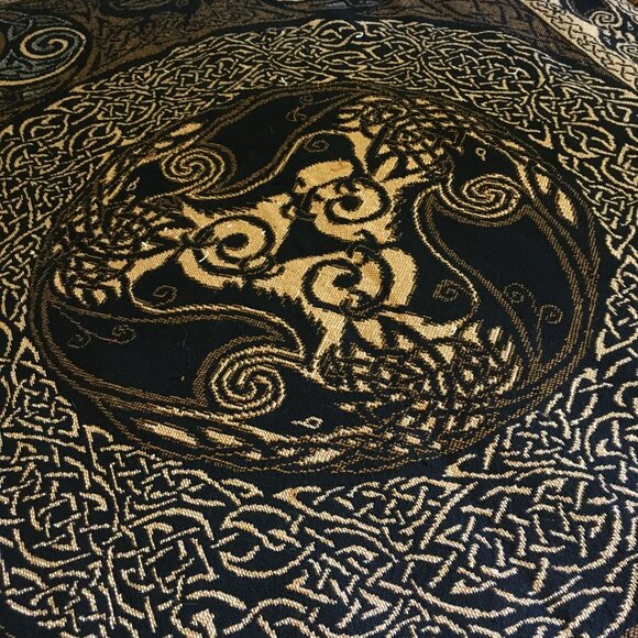 Vintage Celtic Triple Raven Tapestry Afghan Throw by Artist Jen Delyth - Picture 8 of 16